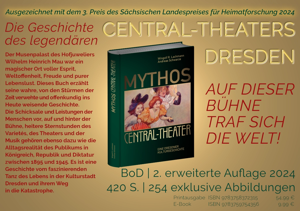 Werbung für die 2. Auflage des kulturgeschichtlichen Sachbuches Mythos Central-Theater von  2024